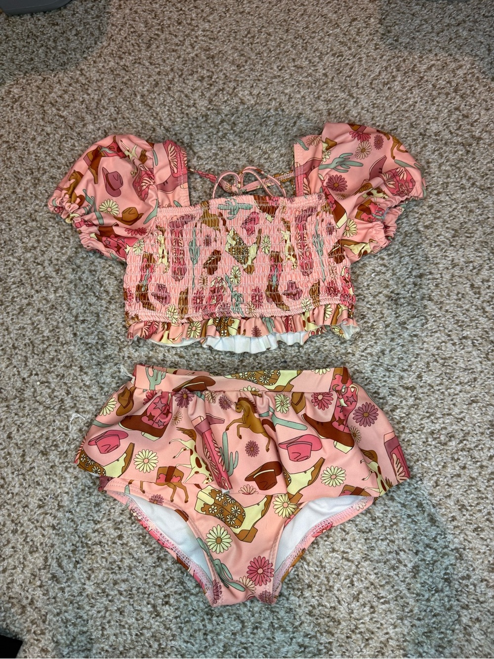 Pink Western Print Two-Piece Swim Set